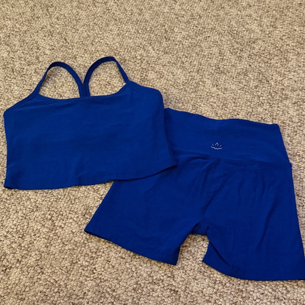 Beyond Yoga Blue Tank in Large and Biker Shorts in Medium - Sold Togethor